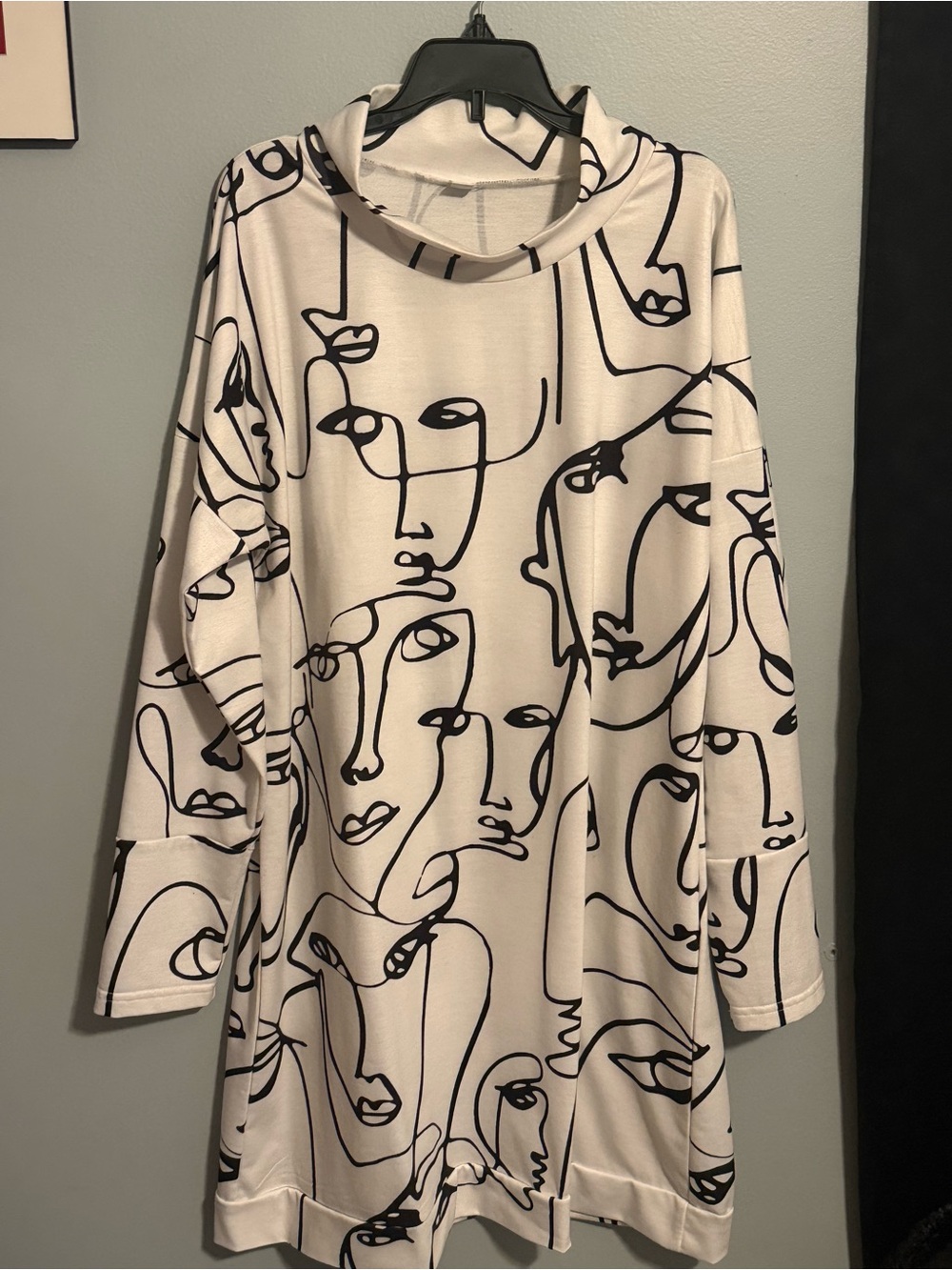 Abstract Face Print White Mini Dress - Picture 4 of 5